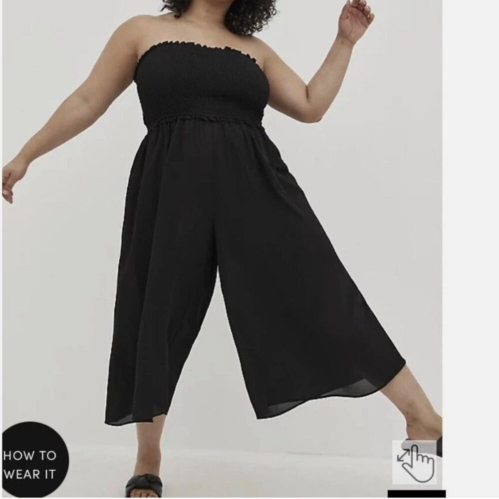 Torrid 2 CREPE MIDI SMOCKED COVERUP JUMPSUIT Plus size 2x black
